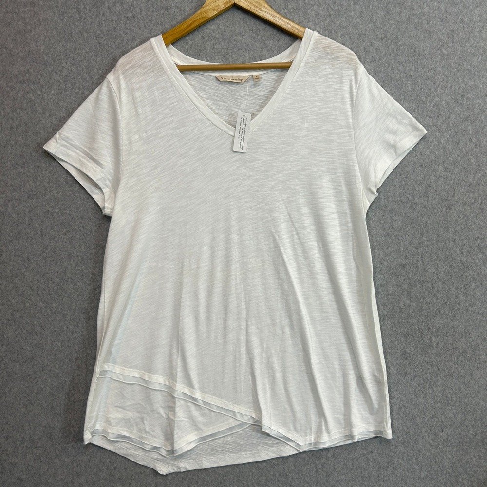 Soft Surroundings T-Shirt‎ White Asymmetric Layered Hem Lagenlook Size Large NEW